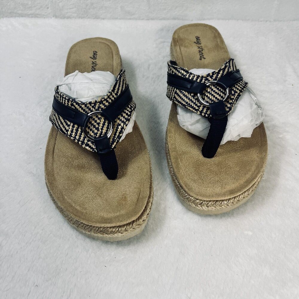 Easy Street NIB Women's Starling Thong Slide Sandals Navy Blue Size 6 Narrow New